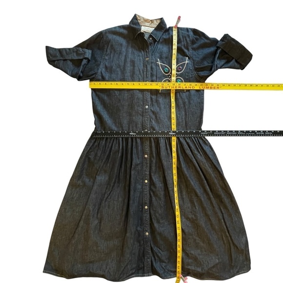 Oscar de la Renta for SWIRL Made USA 🇺🇸 Black Denim Shirt Dress Size M Vintage - Picture 5 of 13